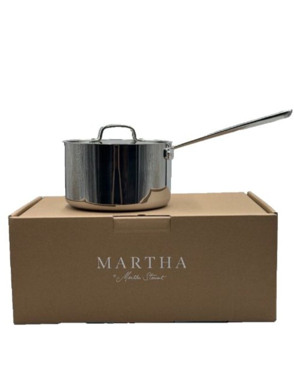 NIB Martha Stewart 4 Qt Tri-Ply Stainless Steel Sauce Pan w/Lid New In Box